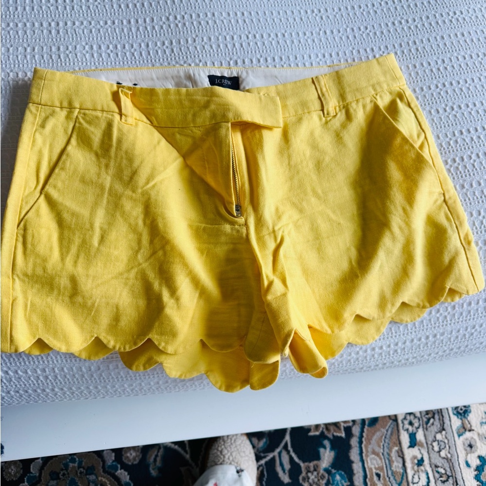 J. Crew High Waist Yellow Scalloped Shorts